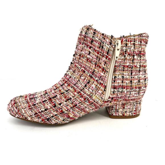 Copper Key Savvy Pink Plaid Metallic Tweed Bow Boots Big Girls Size 4 Block Heel - Picture 4 of 8